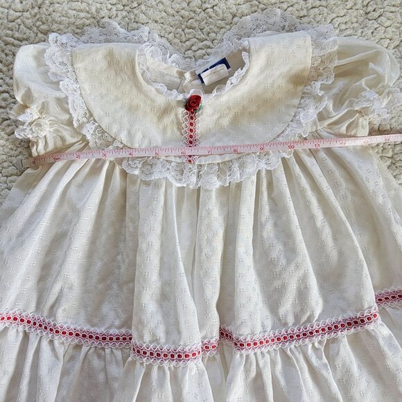 Vintage Fayette Smocked White Red Rose Baby Dress Size 24 Months Holiday - Picture 8 of 10